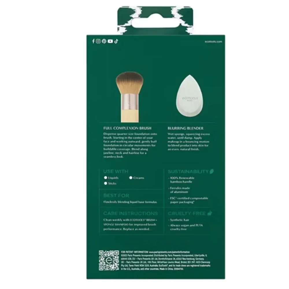 EcoTools Blend + Blur Duo Makeup Brush and Sponge, 2 Piece Set